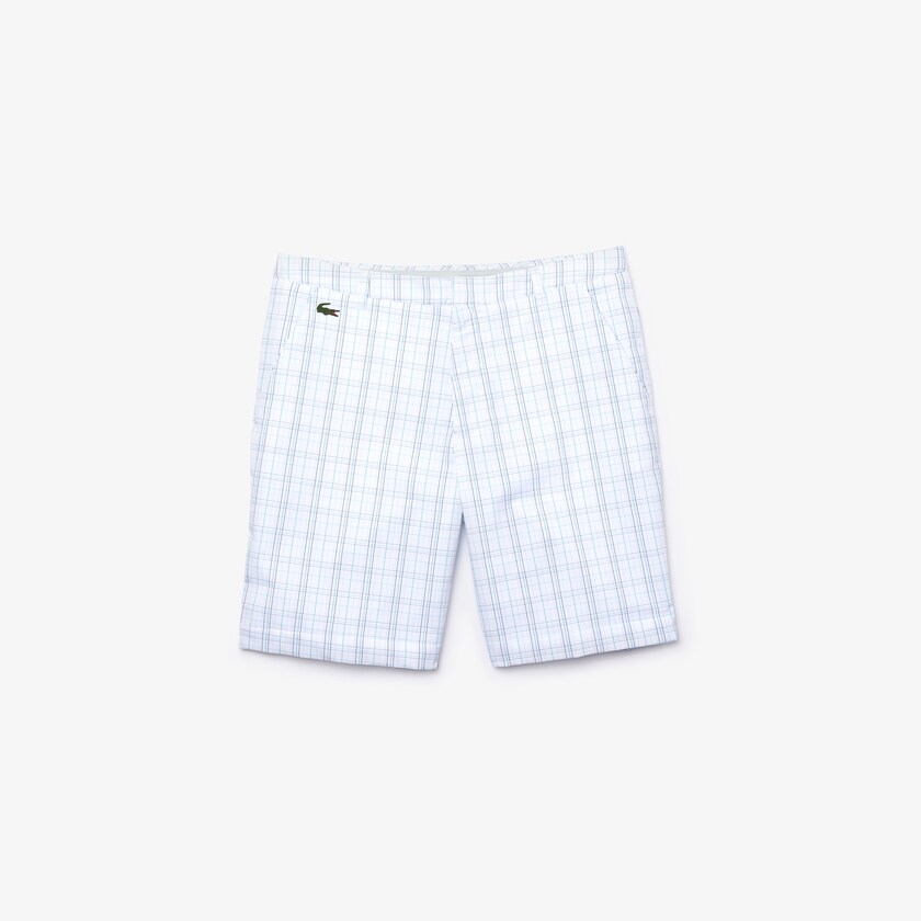 Short Lacoste SPORT Checked Stretch Golf Bermudas Hombre Blancos Azul Marino Azules Grises Claro Turquesa | QB6-51775C0