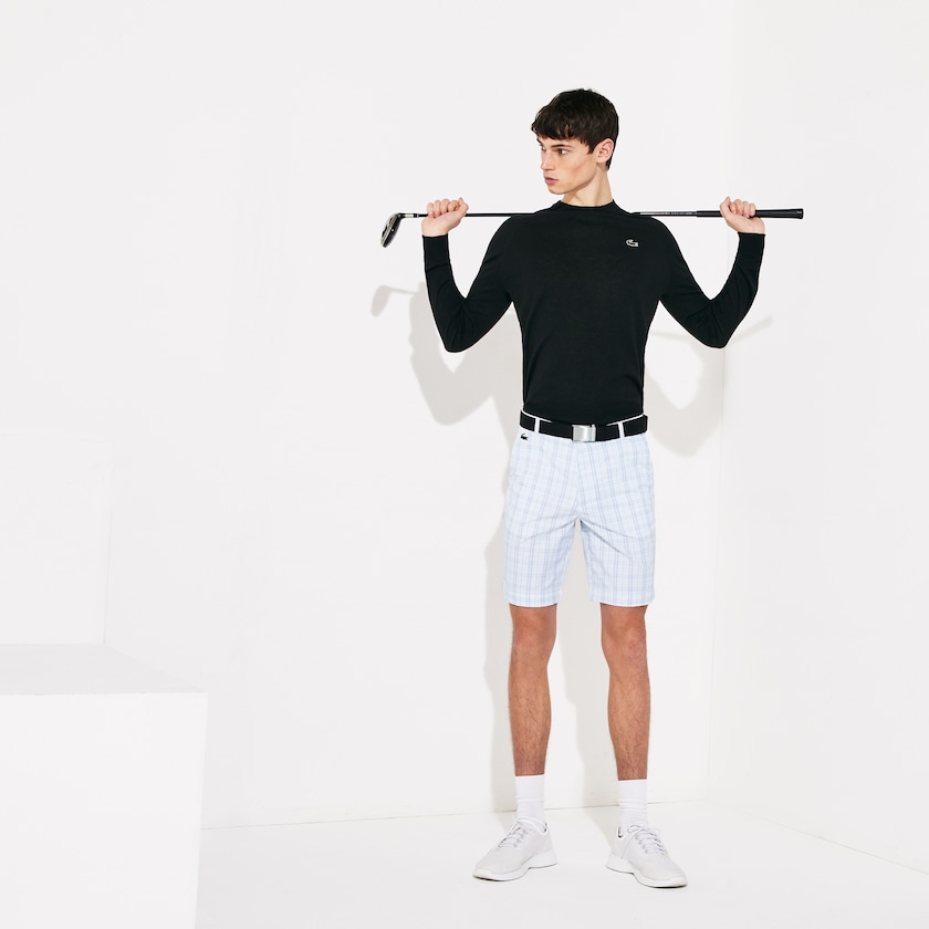 Short Lacoste SPORT Checked Stretch Golf Bermudas Hombre Blancos Azul Marino Azules Grises Claro Turquesa | QB6-51775C0