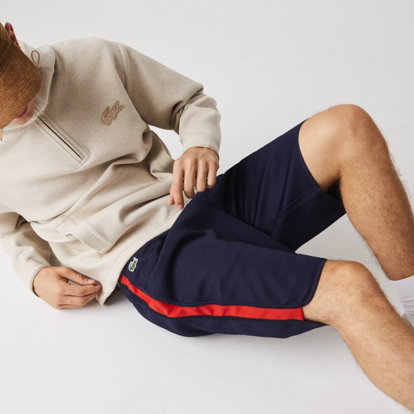Short Lacoste SPORT Contrast Bands Cotton Blend Hombre Azul Marino Azules Rojos | DK6-73497M9
