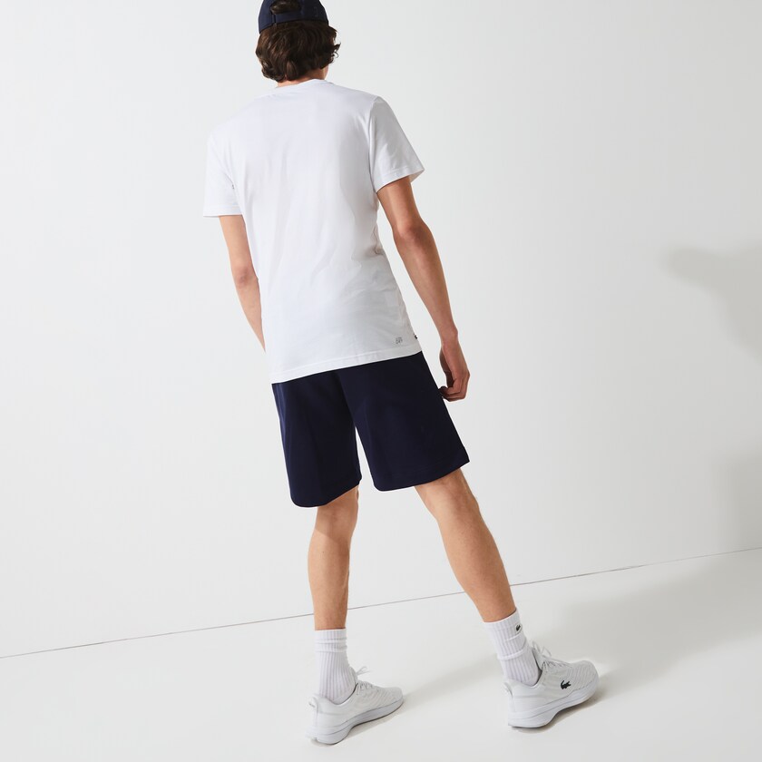 Short Lacoste SPORT Roland Garros Cotton Fleece Hombre Azul Marino Azules Verdes Blancos | IO3-02980Z6