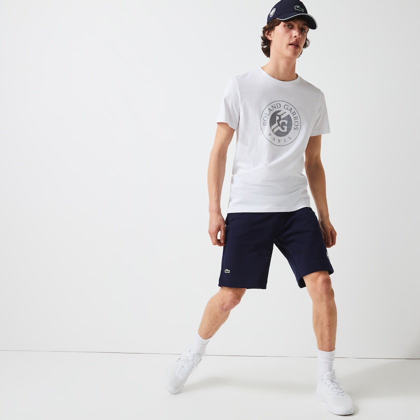 Short Lacoste SPORT Roland Garros Cotton Fleece Hombre Azul Marino Azules Verdes Blancos | IO3-02980Z6