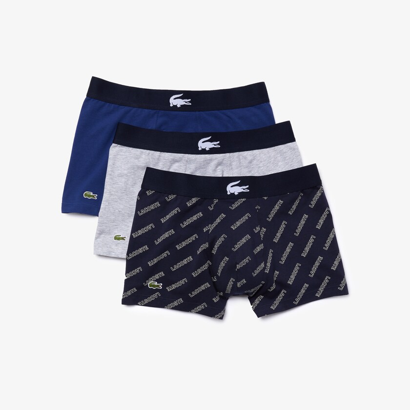 Short Lacoste Stretch Cotton Trunk 3-Pack Hombre Azul Marino Azules Blancos Grises Azul Marino Azules | HF6-50265X8
