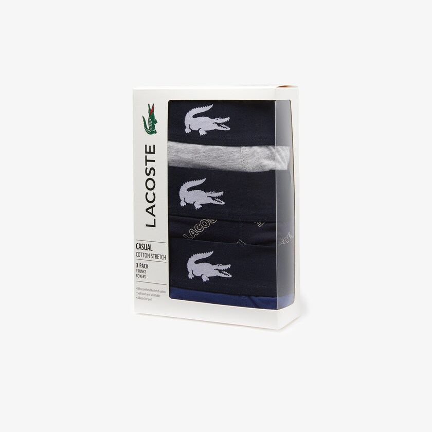 Short Lacoste Stretch Cotton Trunk 3-Pack Hombre Azul Marino Azules Blancos Grises Azul Marino Azules | HF6-50265X8