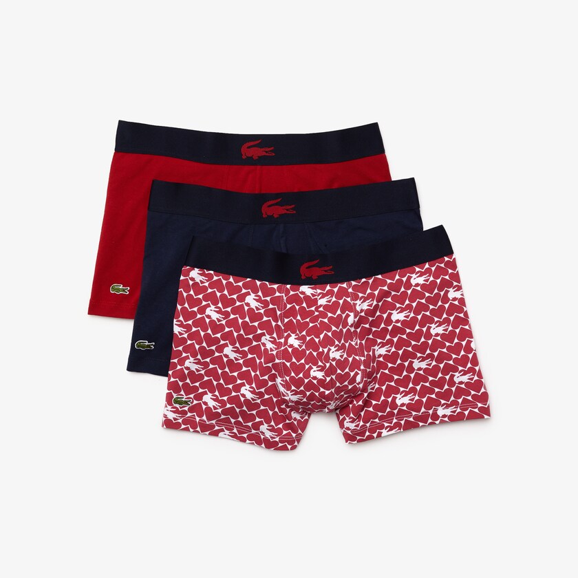 Short Lacoste Valentine's Day Stretch Cotton Trunk 3-Pack Hombre Rojos Azul Marino Azules Blancos | MW3-02360M1