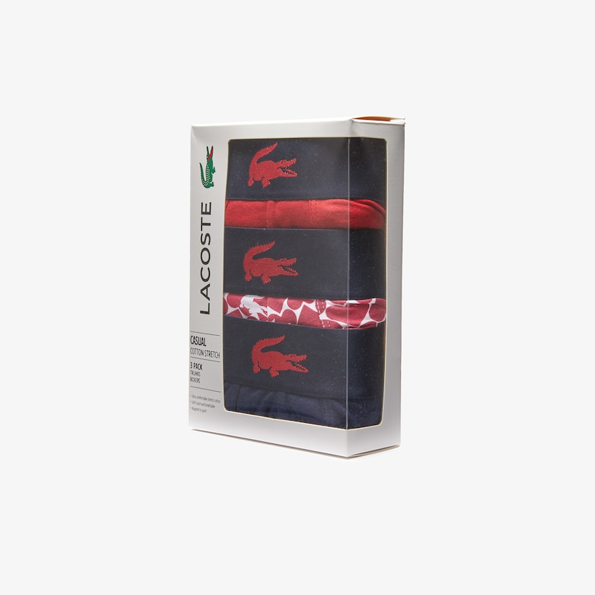 Short Lacoste Valentine's Day Stretch Cotton Trunk 3-Pack Hombre Rojos Azul Marino Azules Blancos | MW3-02360M1