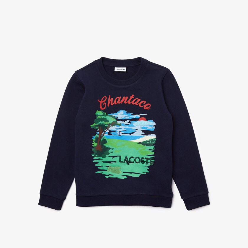 Sudaderas Lacoste Niños Azul Marino Azules Blancos Chantaco Print Fleece QP4-97289M8