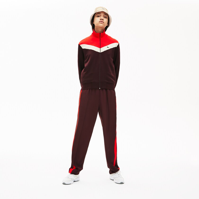 Sudaderas Lacoste Color-Block Fleece Zip Up Mujer Rojos Oscuro Beige Rojos | YU0-59595Y3