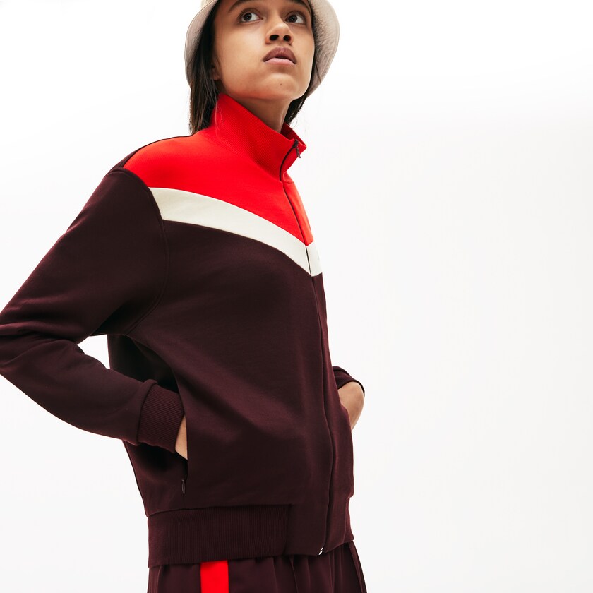 Sudaderas Lacoste Color-Block Fleece Zip Up Mujer Rojos Oscuro Beige Rojos | YU0-59595Y3