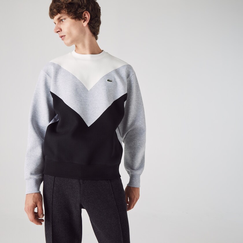 Sudaderas Lacoste Colorblock Cotton Blend Crew Neck Hombre Negros Grises Blancos | EA2-42644H1