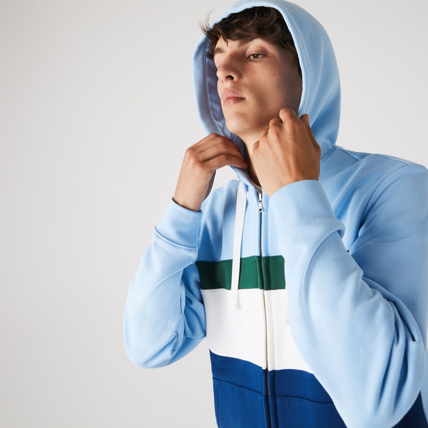 Sudaderas Lacoste Colorblock Fleece Zippered Hooded Hombre Azules Blancos Verdes Azules | UO8-54345P2