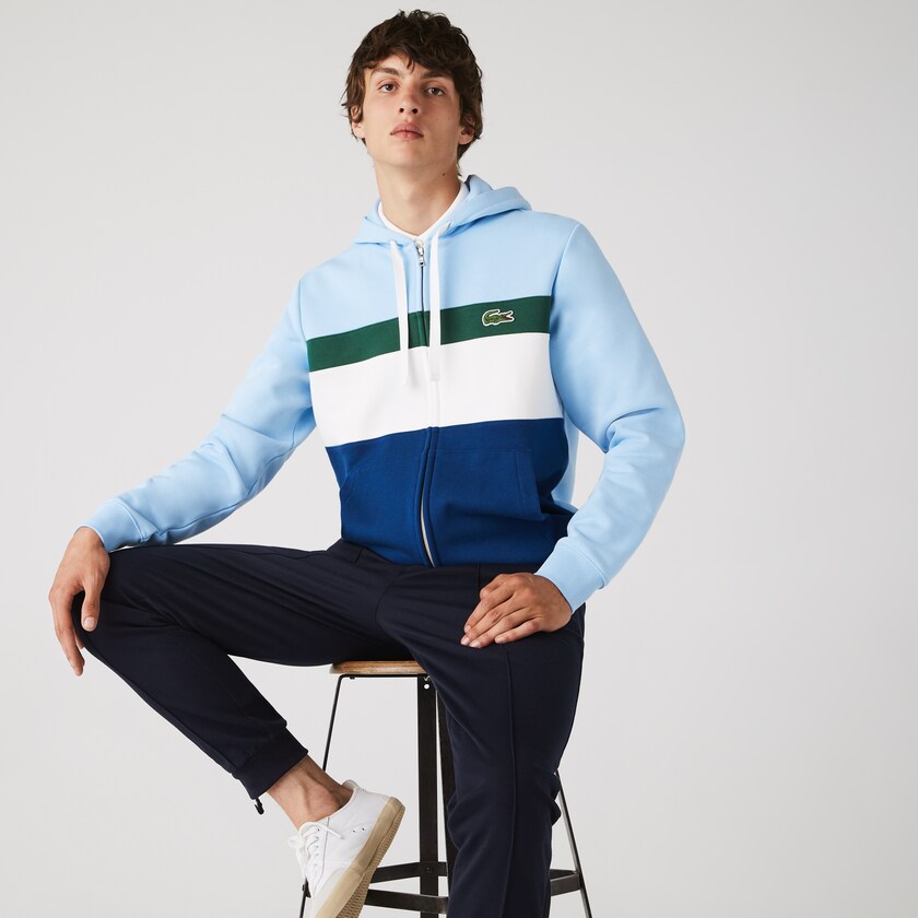 Sudaderas Lacoste Colorblock Fleece Zippered Hooded Hombre Azules Blancos Verdes Azules | UO8-54345P2