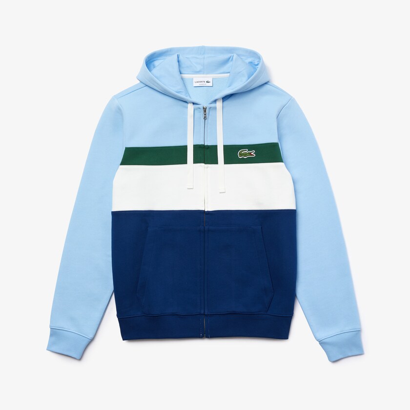 Sudaderas Lacoste Colorblock Fleece Zippered Hooded Hombre Azules Blancos Verdes Azules | UO8-54345P2