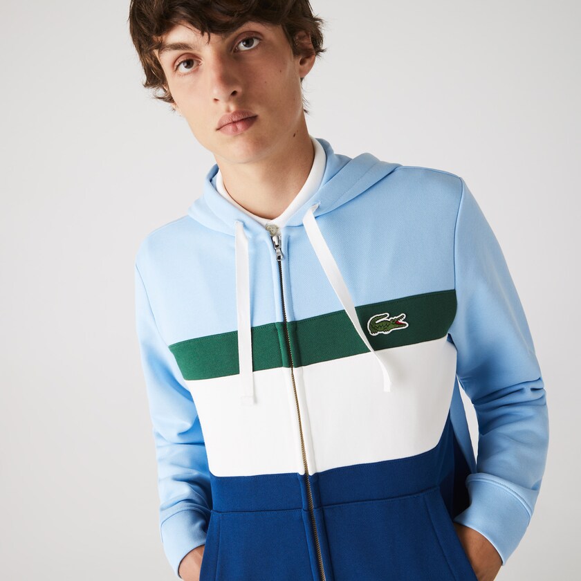 Sudaderas Lacoste Colorblock Fleece Zippered Hooded Hombre Azules Blancos Verdes Azules | UO8-54345P2