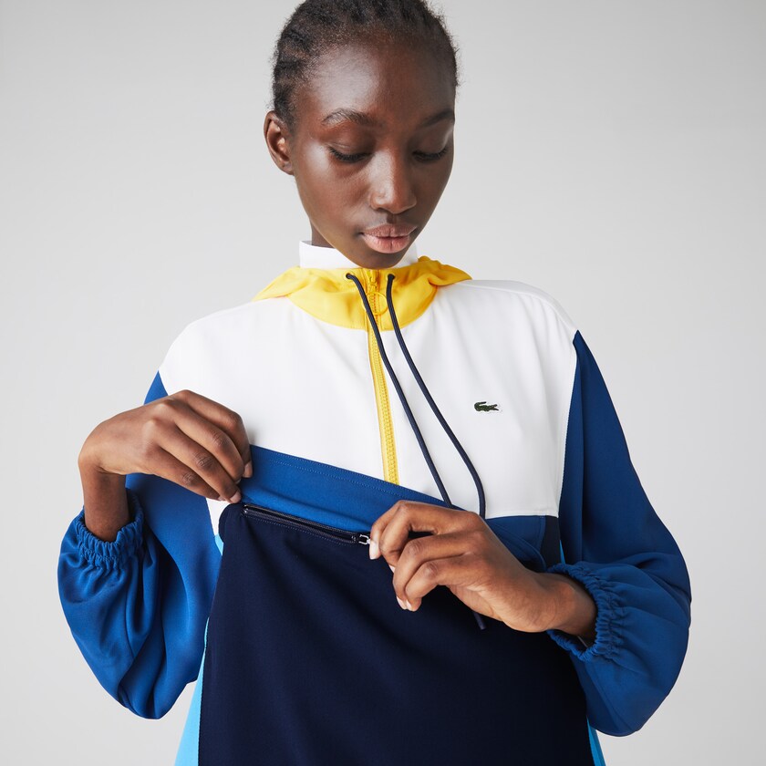 Sudaderas Lacoste Colorblock Zip-Front Hooded Mujer Azul Marino Azules Azules Blancos Amarillos | EN1-44884T2