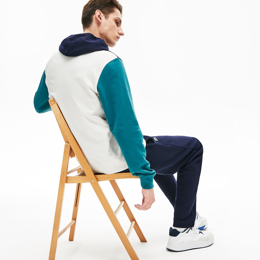 Sudaderas Lacoste Cotton-Piqué and French Terry Colorblock Hombre Blancos Azul Marino Azules Verdes | XF1-45214V2