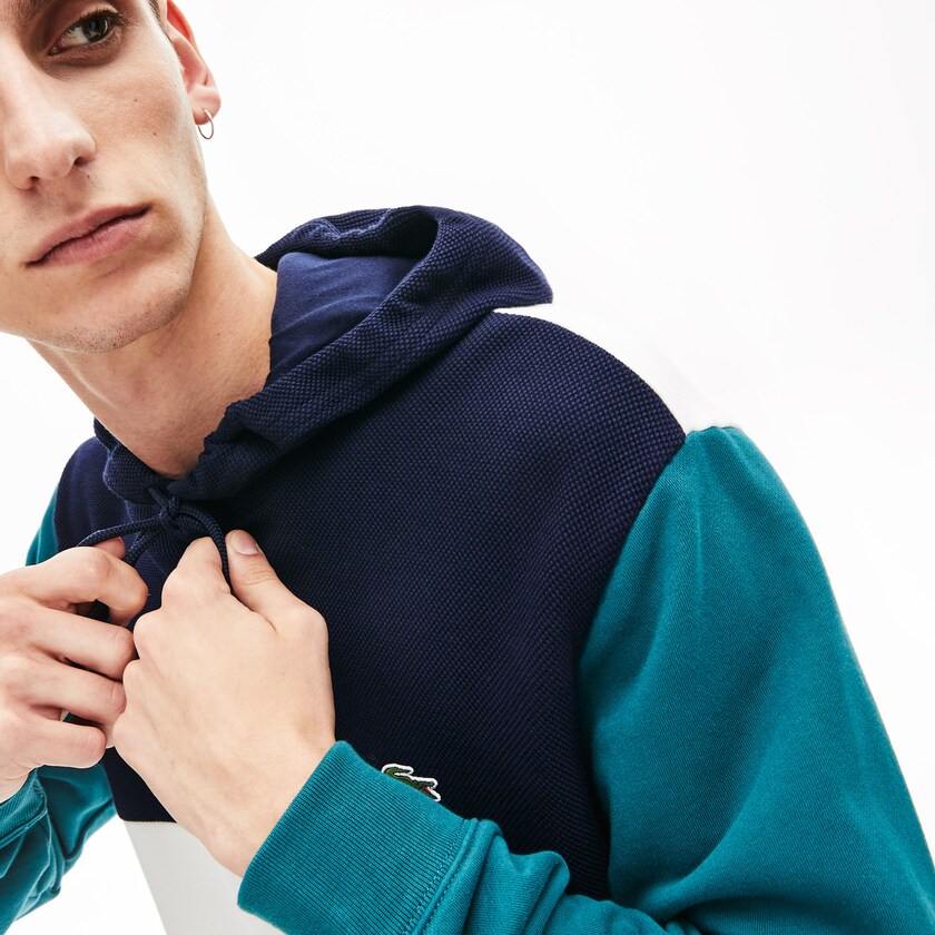 Sudaderas Lacoste Cotton-Piqué and French Terry Colorblock Hombre Blancos Azul Marino Azules Verdes | XF1-45214V2