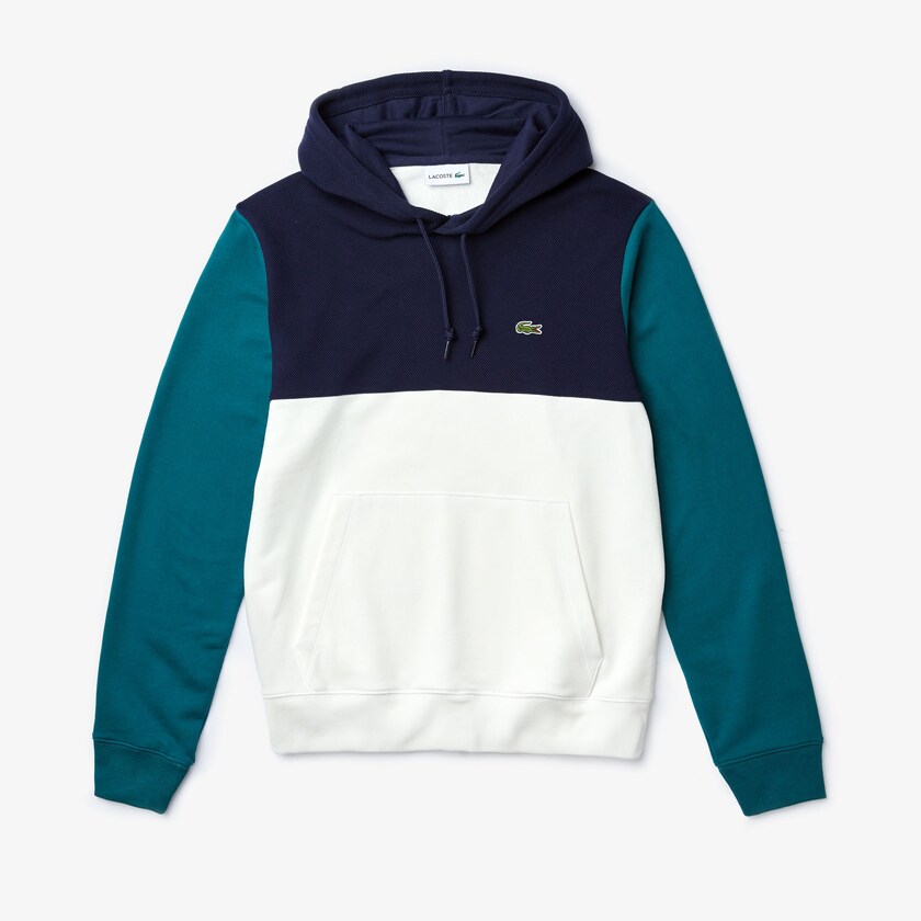 Sudaderas Lacoste Cotton-Piqué and French Terry Colorblock Hombre Blancos Azul Marino Azules Verdes | XF1-45214V2
