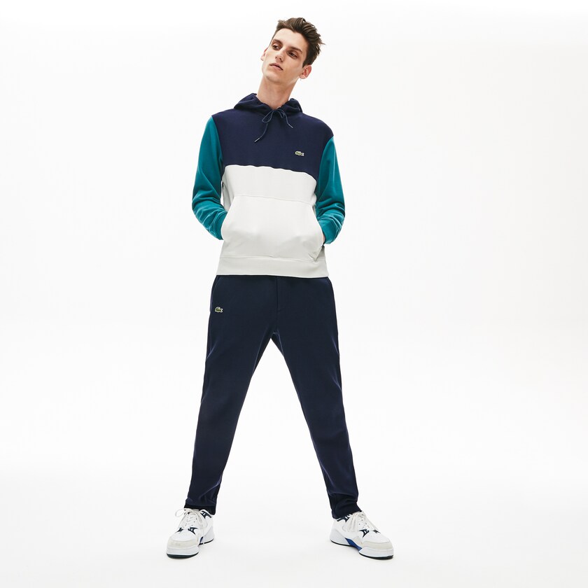 Sudaderas Lacoste Cotton-Piqué and French Terry Colorblock Hombre Blancos Azul Marino Azules Verdes | XF1-45214V2