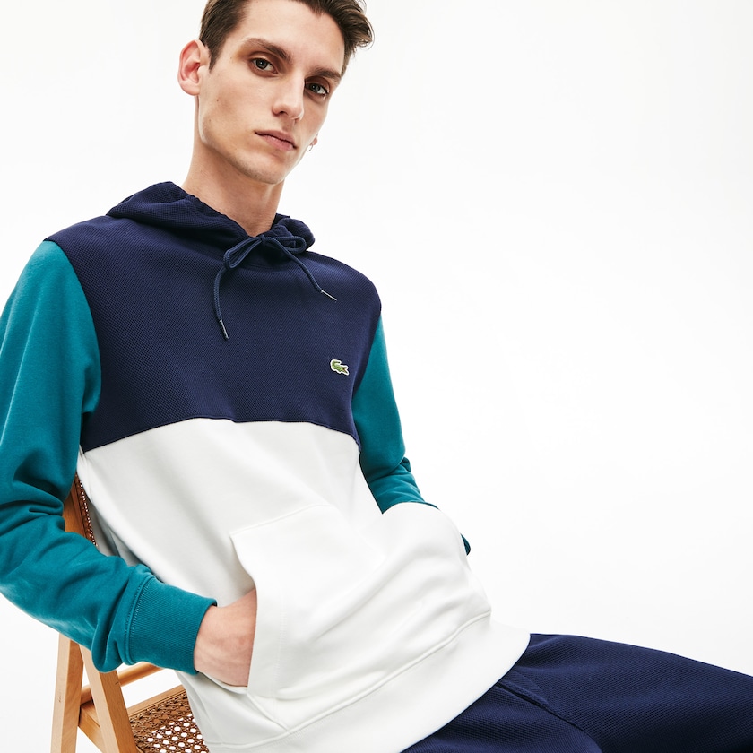 Sudaderas Lacoste Cotton-Piqué and French Terry Colorblock Hombre Blancos Azul Marino Azules Verdes | XF1-45214V2