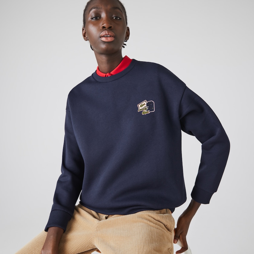 Sudaderas Lacoste Crew Neck Badge Fleece Mujer Azul Marino Azules | LB5-08290K5