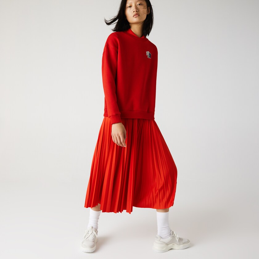 Sudaderas Lacoste Crew Neck Badge Fleece Mujer Rojos | AH4-21762I1