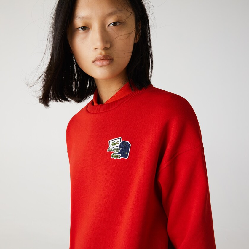 Sudaderas Lacoste Crew Neck Badge Fleece Mujer Rojos | AH4-21762I1