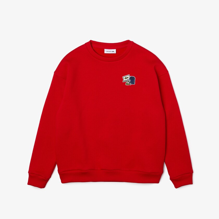 Sudaderas Lacoste Crew Neck Badge Fleece Mujer Rojos | AH4-21762I1