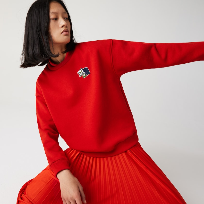 Sudaderas Lacoste Crew Neck Badge Fleece Mujer Rojos | AH4-21762I1