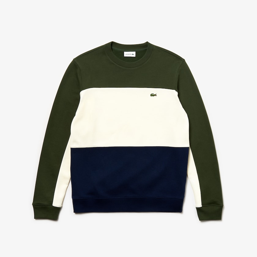Sudaderas Lacoste Crew Neck Colorblock Piqué Fleece Hombre Azul Marino Azules Blancos Kaki Verdes | IF8-25072K8