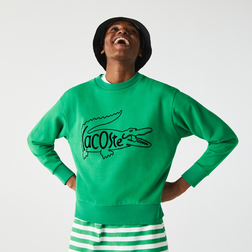 Sudaderas Lacoste Crew Neck Crocodile Print Cotton Fleece Mujer Verdes | AN5-35483J7