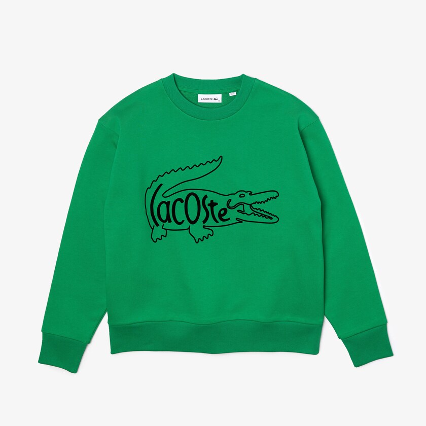 Sudaderas Lacoste Crew Neck Crocodile Print Cotton Fleece Mujer Verdes | AN5-35483J7