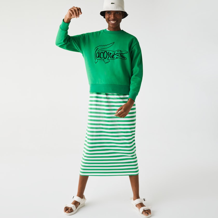 Sudaderas Lacoste Crew Neck Crocodile Print Cotton Fleece Mujer Verdes | AN5-35483J7
