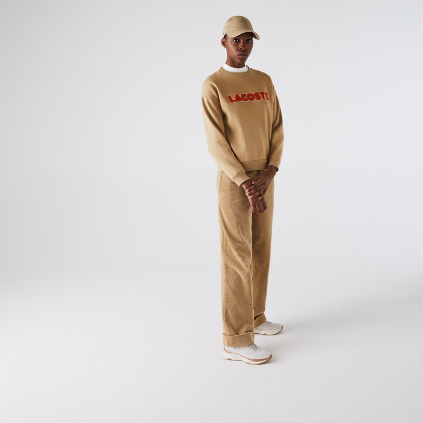Sudaderas Lacoste Crew Neck Embroidered Fleece Mujer Beige | IN2-49404V5