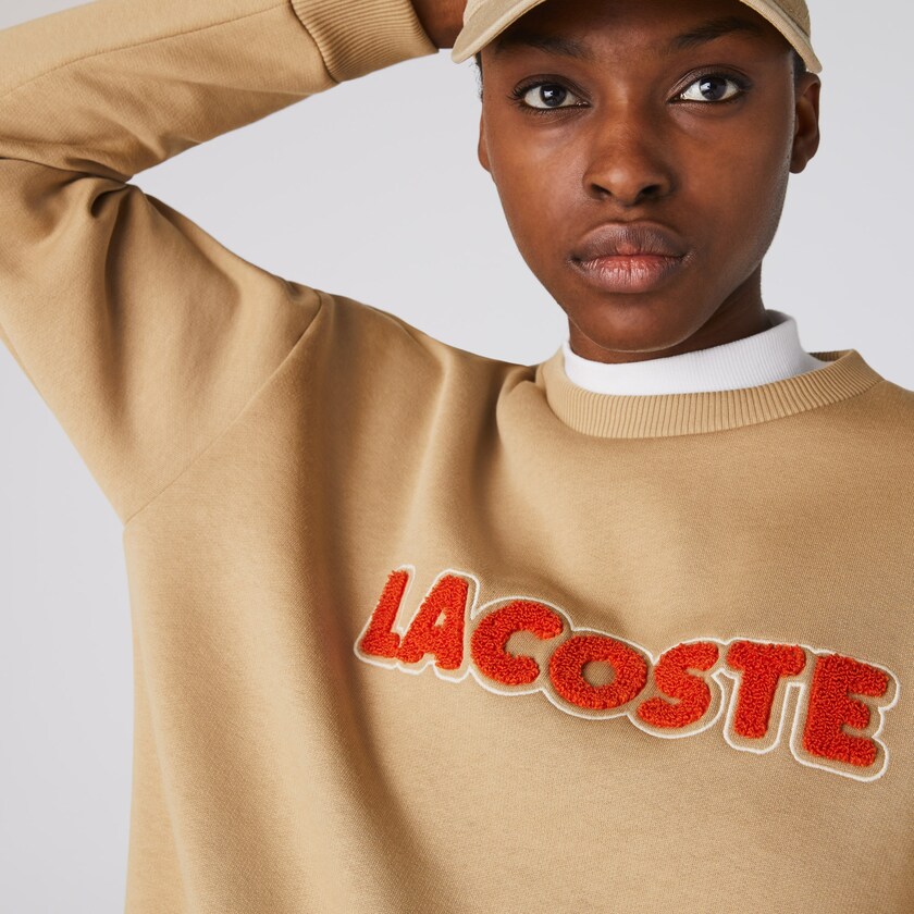 Sudaderas Lacoste Crew Neck Embroidered Fleece Mujer Beige | IN2-49404V5