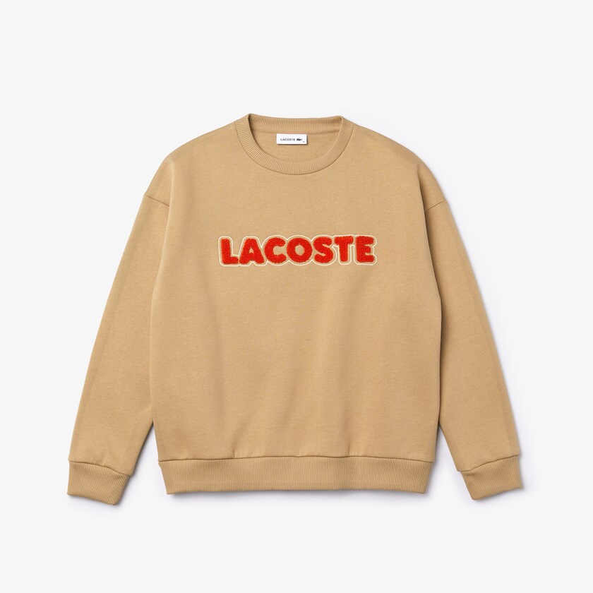 Sudaderas Lacoste Crew Neck Embroidered Fleece Mujer Beige | IN2-49404V5