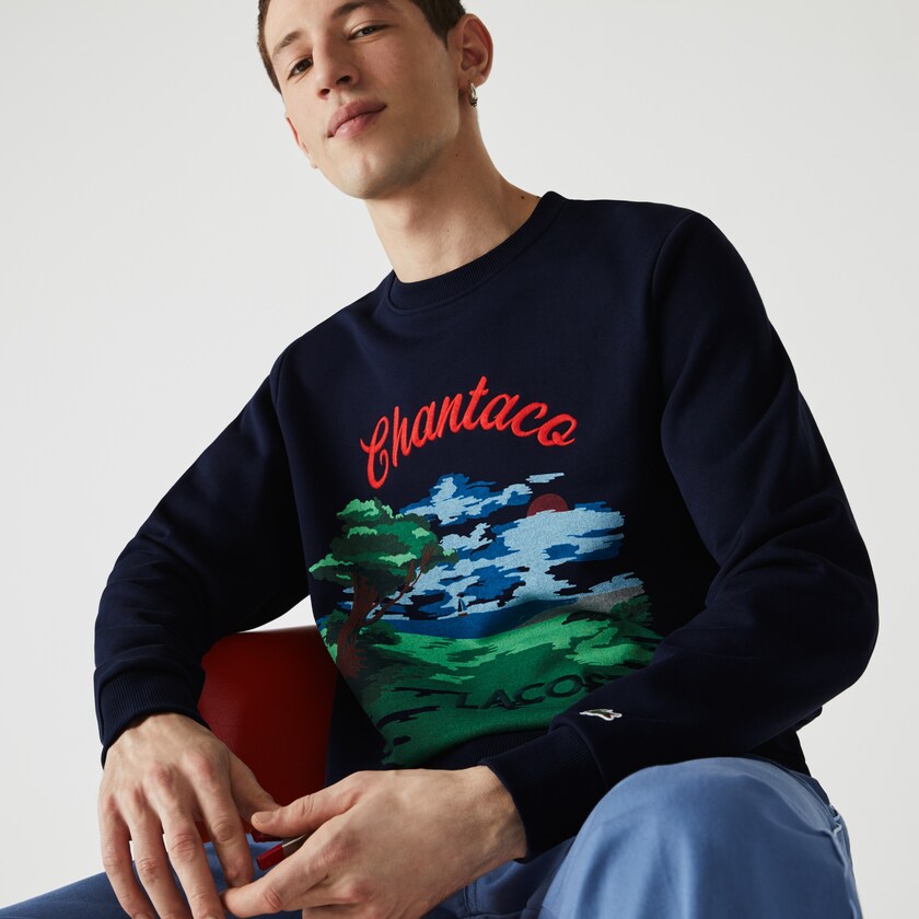 Sudaderas Lacoste Crew Neck Landscape Print Fleece Hombre Azul Marino Azules Rojos | DS0-96439Y0