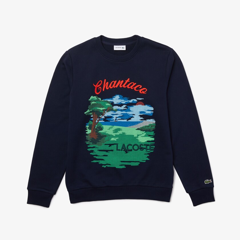 Sudaderas Lacoste Crew Neck Landscape Print Fleece Hombre Azul Marino Azules Rojos | DS0-96439Y0