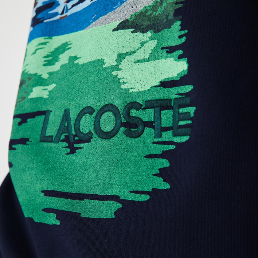 Sudaderas Lacoste Crew Neck Landscape Print Fleece Hombre Azul Marino Azules Rojos | DS0-96439Y0