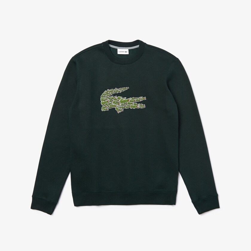 Sudaderas Lacoste Crewneck Croco Magic Logo Fleece Hombre Verdes | YJ1-16691A6