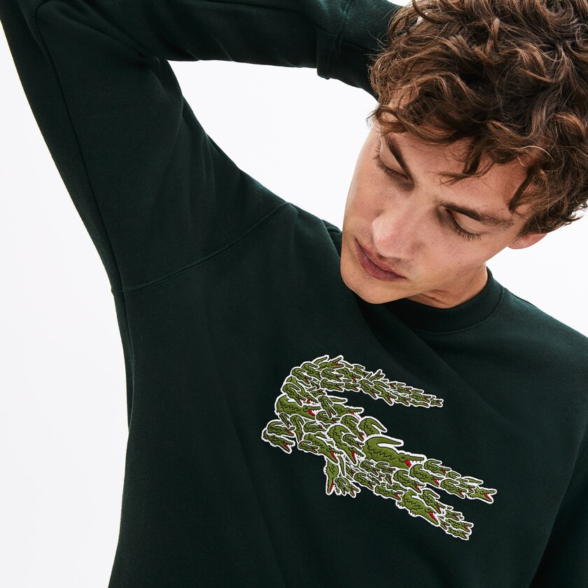 Sudaderas Lacoste Crewneck Croco Magic Logo Fleece Hombre Verdes | YJ1-16691A6