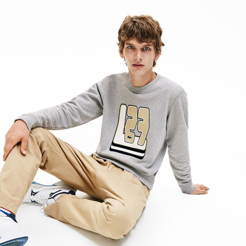 Sudaderas Lacoste Crewneck L27-Print Cotton Blend Hombre Grises | DS4-02680G9