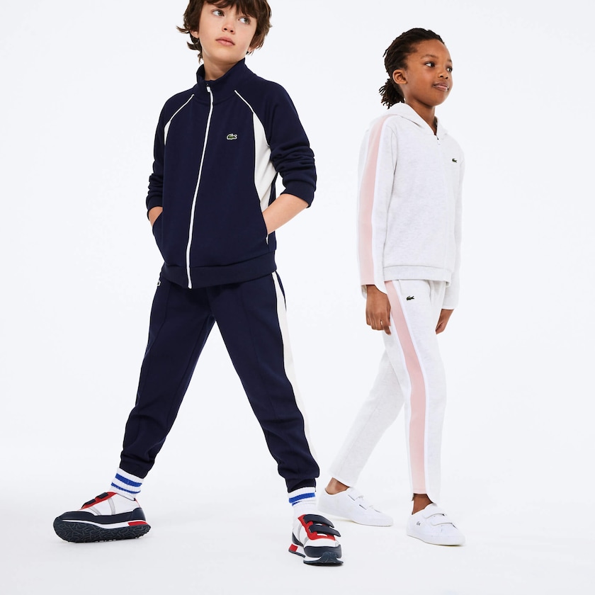 Sudaderas Lacoste Niños Azul Marino Azules Blancos Full-Zip Contrast Side Panels Fleece CD4-54505Y2