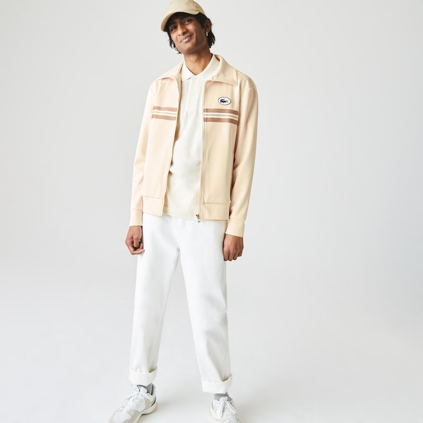 Sudaderas Lacoste Heritage Striped Zip-Up Hombre Beige | JF9-82408G9