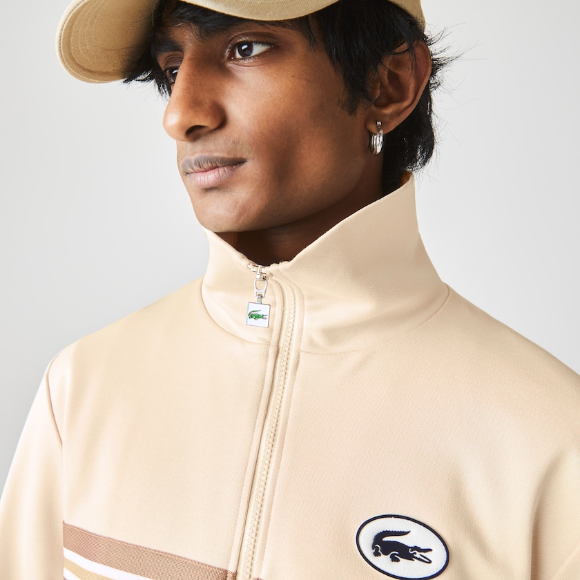 Sudaderas Lacoste Heritage Striped Zip-Up Hombre Beige | JF9-82408G9