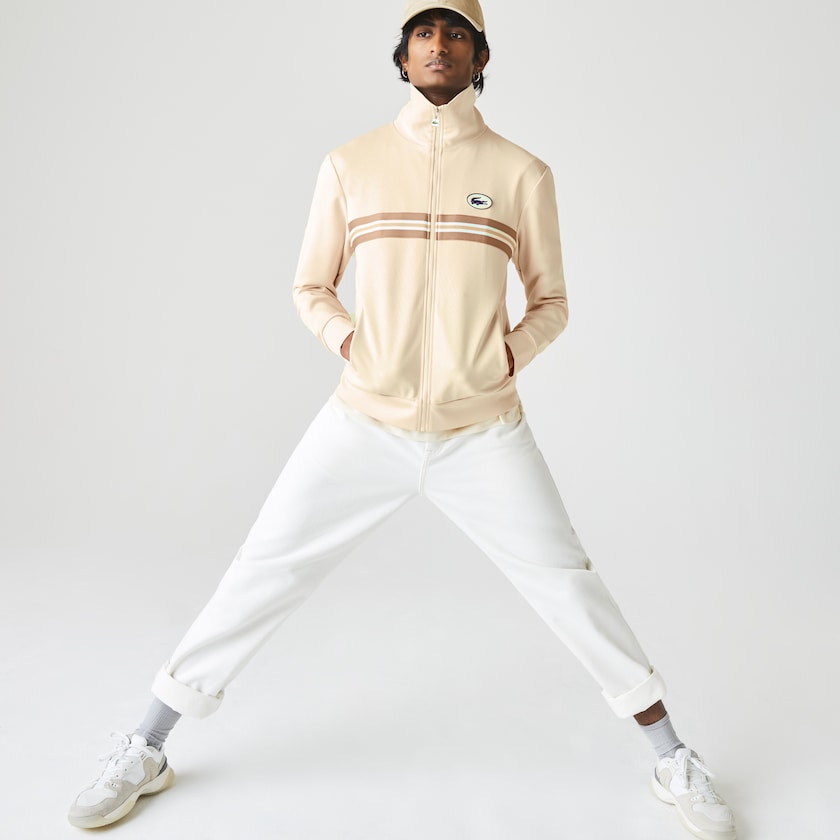 Sudaderas Lacoste Heritage Striped Zip-Up Hombre Beige | JF9-82408G9