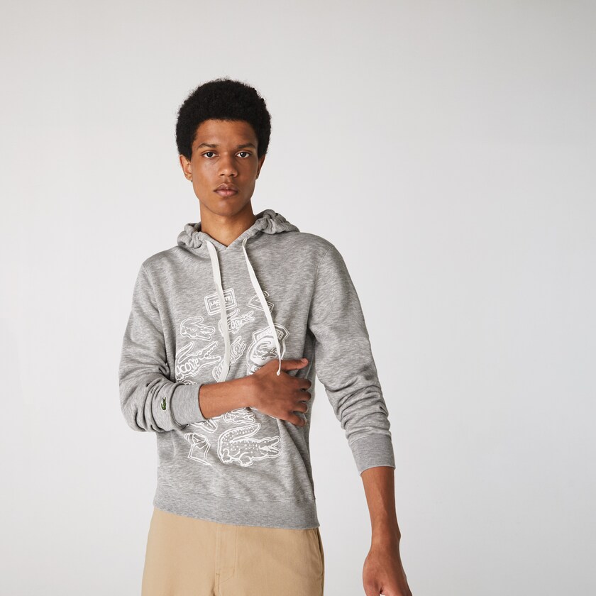 Sudaderas Lacoste Hooded Badge Print Fleece Hombre Grises | NT1-59175W0