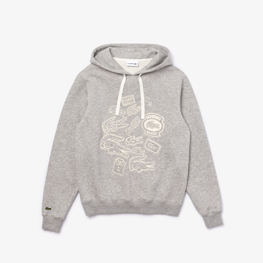 Sudaderas Lacoste Hooded Badge Print Fleece Hombre Grises | NT1-59175W0