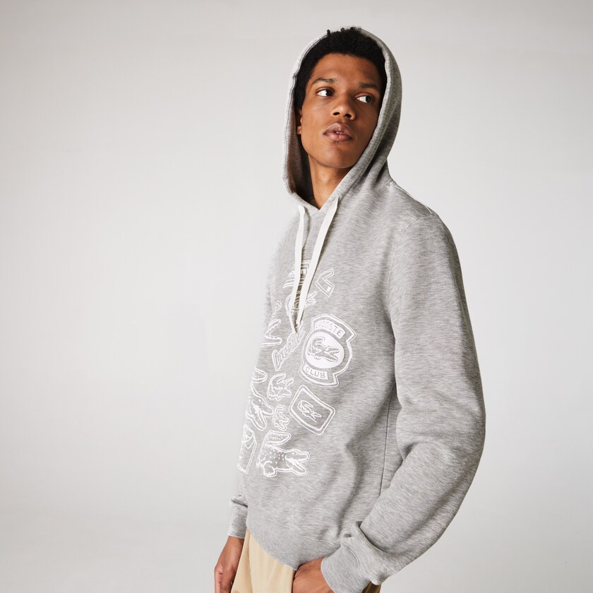 Sudaderas Lacoste Hooded Badge Print Fleece Hombre Grises | NT1-59175W0