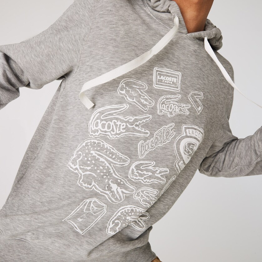Sudaderas Lacoste Hooded Badge Print Fleece Hombre Grises | NT1-59175W0