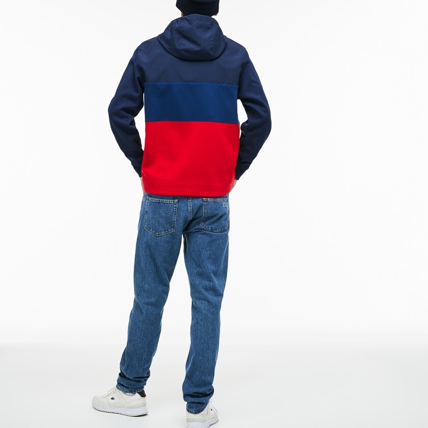 Sudaderas Lacoste Hooded Colorblock Fleece Jersey Hombre Azul Marino Azules Rojos | BZ9-36503E4
